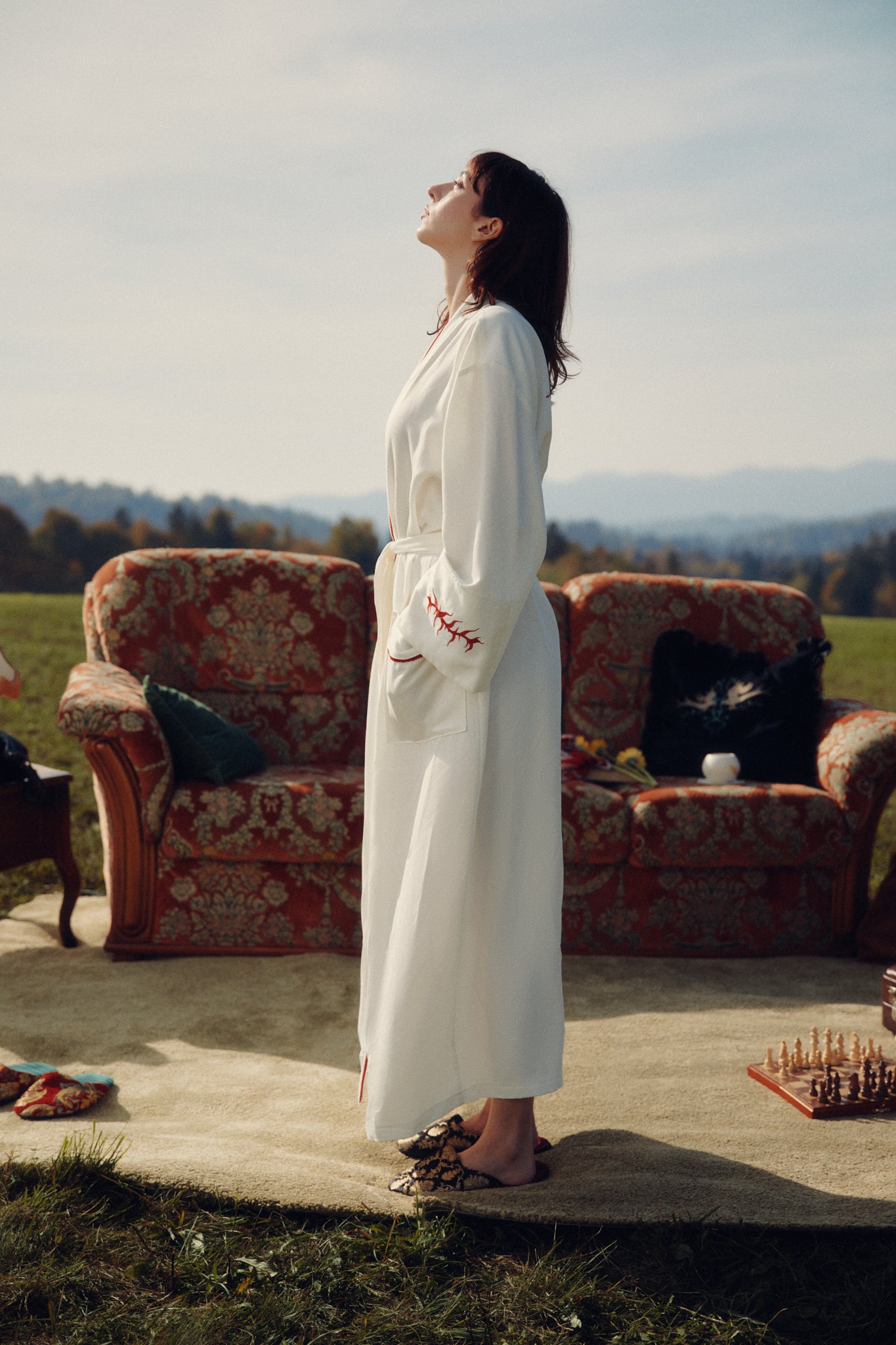 Women’s Cover-up Robe in White/ Embroidered Loungewear / PRE-ORDER