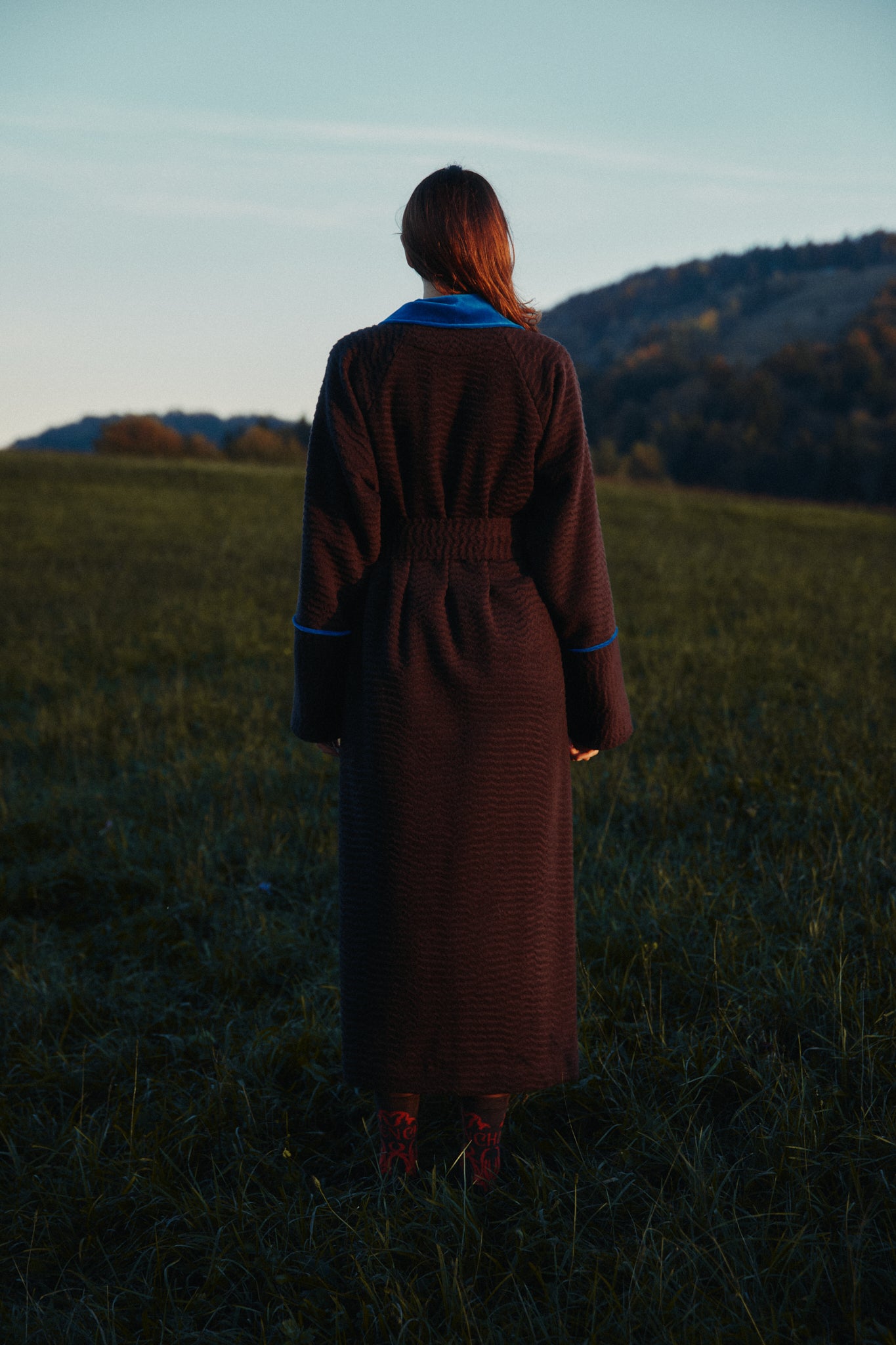 Women's statement coat in brown-blue / CUSTOM MADE