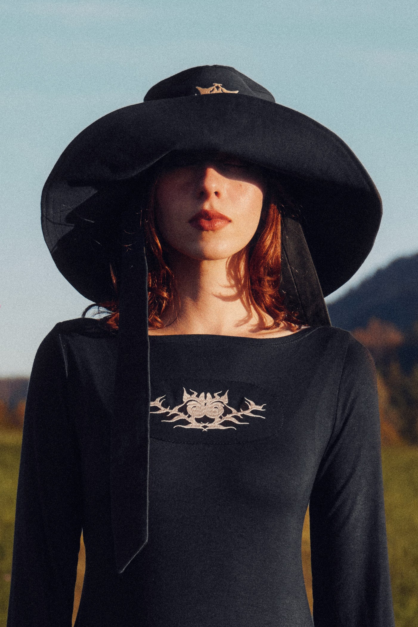 Embroidered Black Maxi Dress, Adjustable Waist Ties / PRE-ORDER