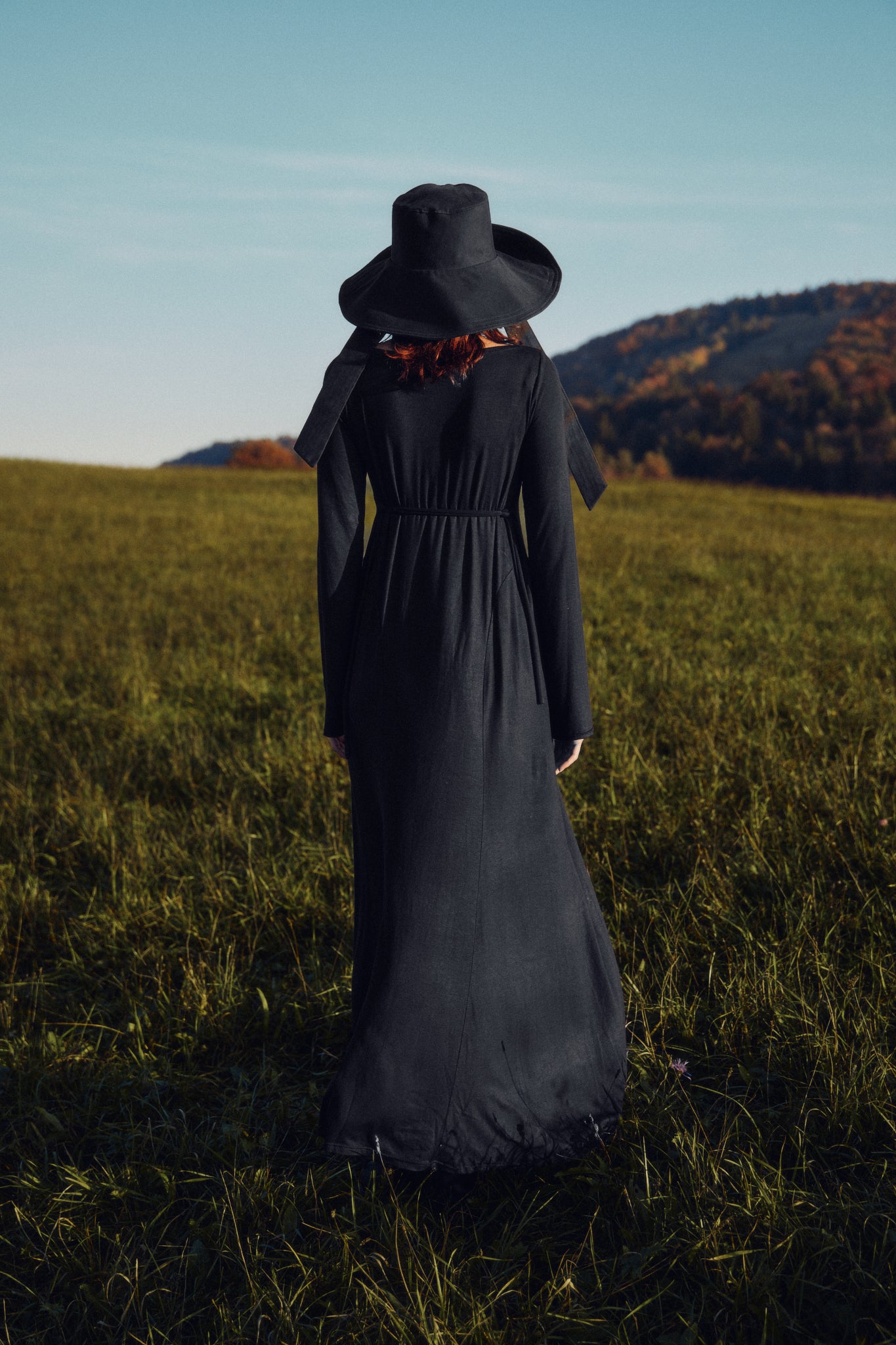Embroidered Black Maxi Dress, Adjustable Waist Ties / PRE-ORDER